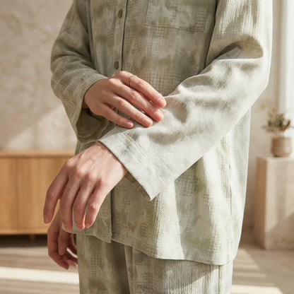 Light Floral & Subtle Gingham Button Loungewear Set