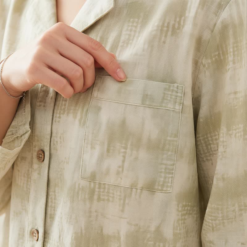 Light Floral & Subtle Gingham Button Loungewear Set
