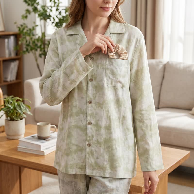 Light Floral & Subtle Gingham Button Loungewear Set