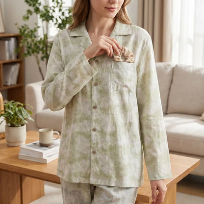 Light Floral & Subtle Gingham Button Loungewear Set
