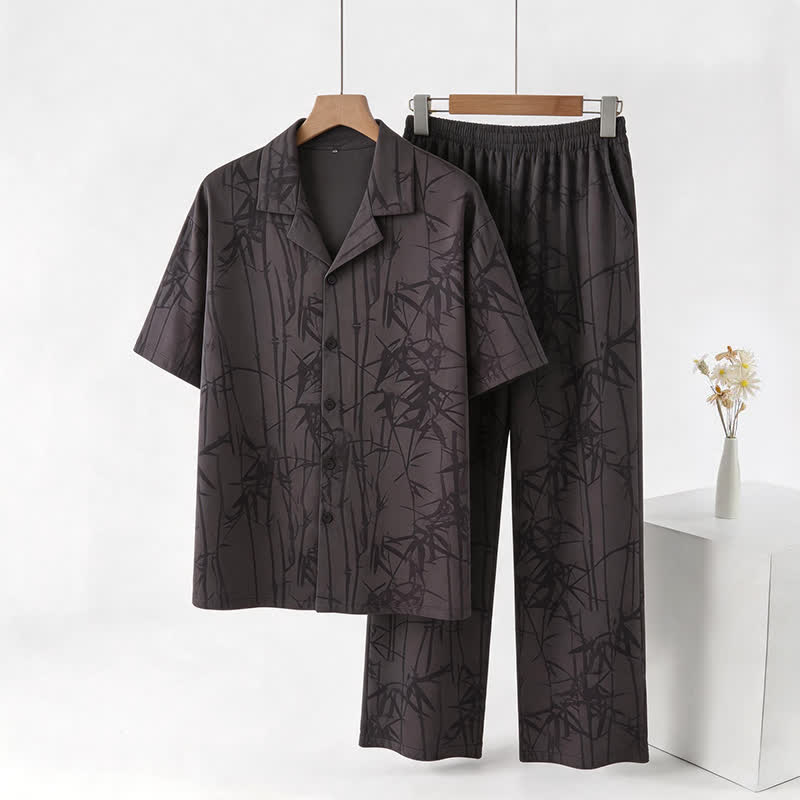 100% Cotton Dark Bamboo Button Loungewear Set