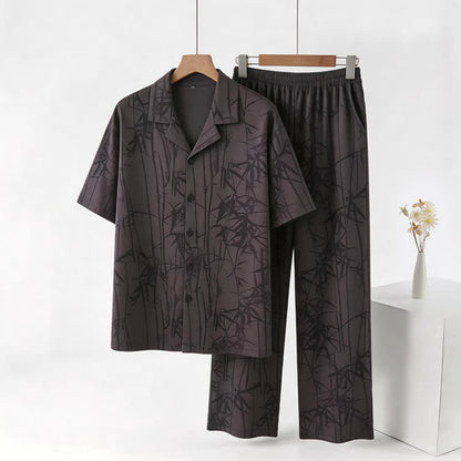 100% Cotton Dark Bamboo Button Loungewear Set