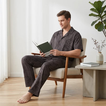 100% Cotton Dark Bamboo Button Loungewear Set