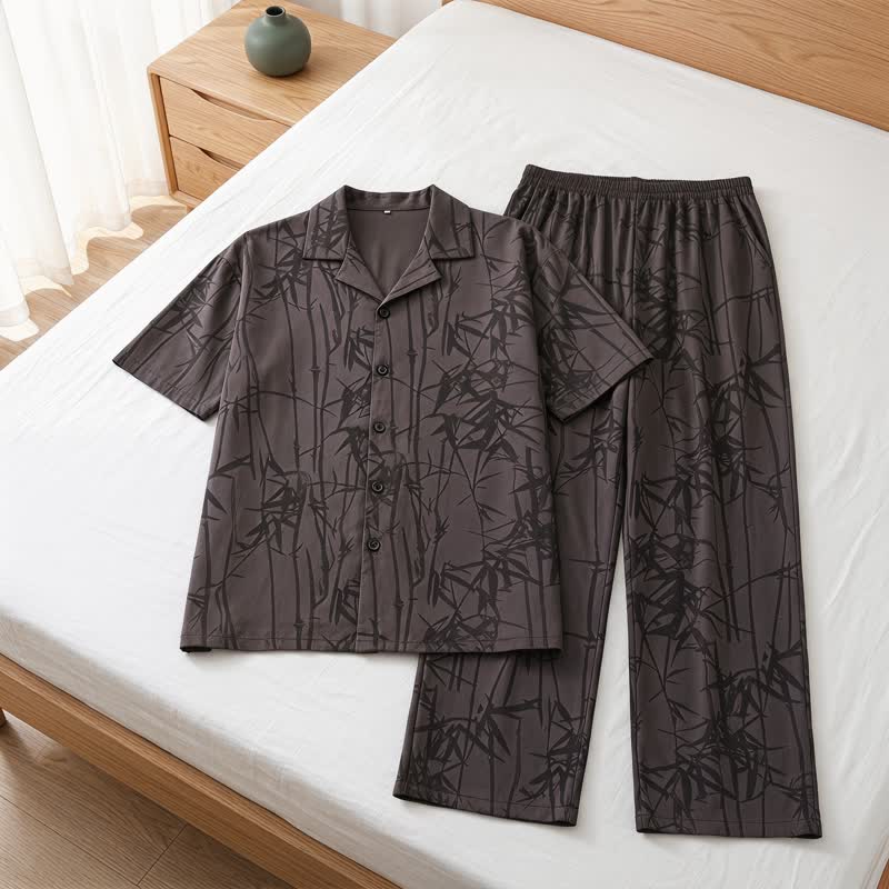 100% Cotton Dark Bamboo Button Loungewear Set
