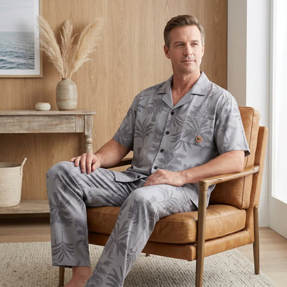 Cotton Tropical Palm Button Loungewear Set