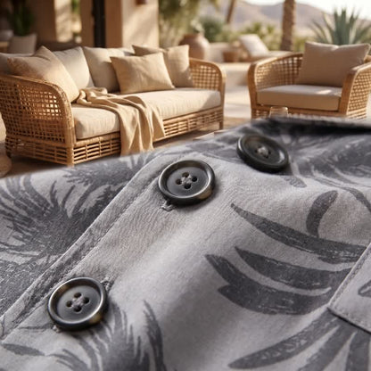 Cotton Tropical Palm Button Loungewear Set