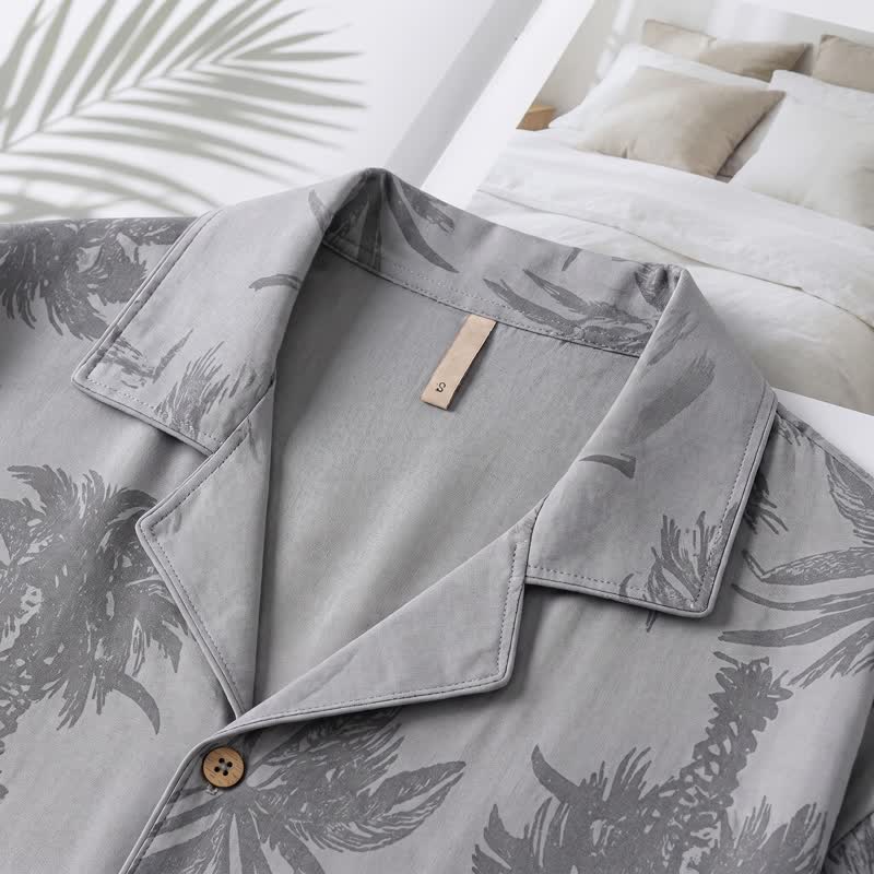 Cotton Tropical Palm Button Loungewear Set