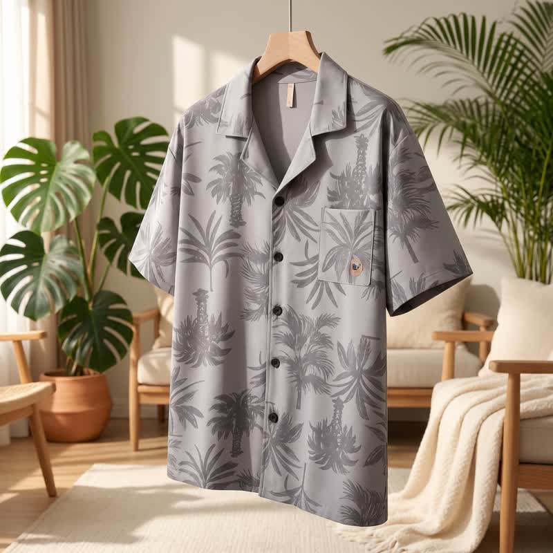 Cotton Tropical Palm Button Loungewear Set