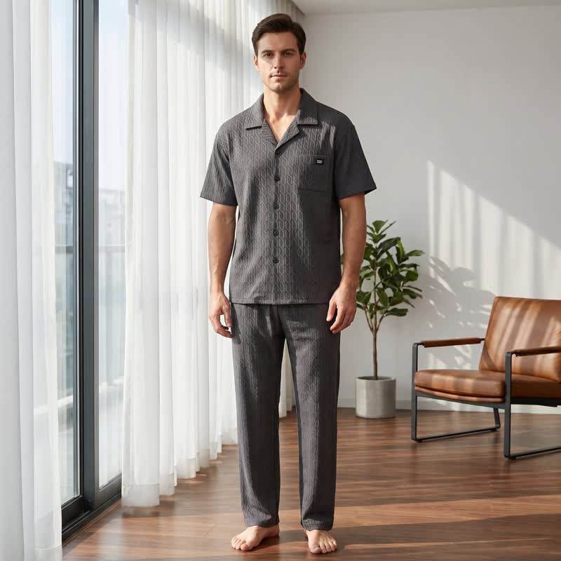 Cotton Embossed Geometric Chain Loungewear Set