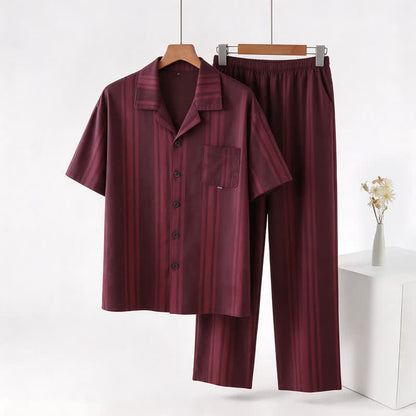 Cotton Burgundy Vertical Stripe Loungewear Set