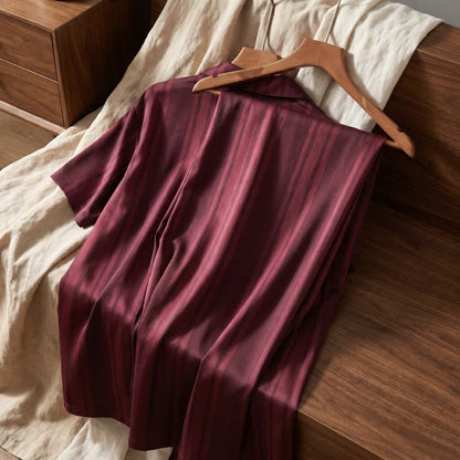 Cotton Burgundy Vertical Stripe Loungewear Set