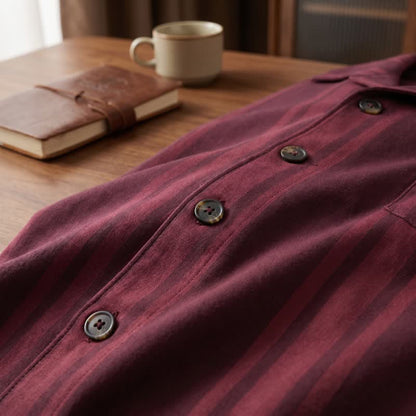 Cotton Burgundy Vertical Stripe Loungewear Set
