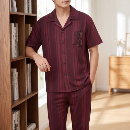 Cotton Burgundy Vertical Stripe Loungewear Set