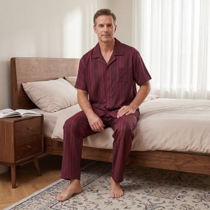 Cotton Burgundy Vertical Stripe Loungewear Set