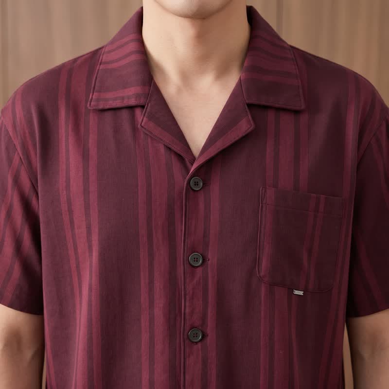 Cotton Burgundy Vertical Stripe Loungewear Set