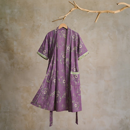 Cotton Vintage Purple Floral Kimono Robe