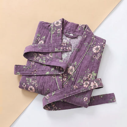 Cotton Vintage Purple Floral Kimono Robe