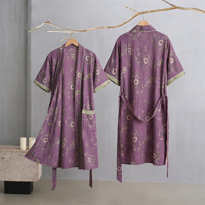 Cotton Vintage Purple Floral Kimono Robe