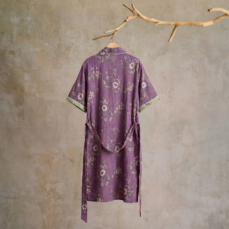 Cotton Vintage Purple Floral Kimono Robe