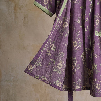 Cotton Vintage Purple Floral Kimono Robe