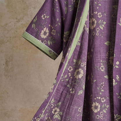 Cotton Vintage Purple Floral Kimono Robe