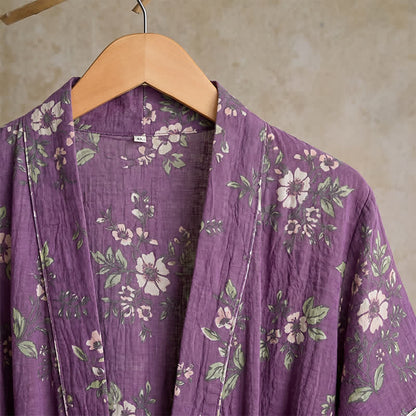 Cotton Vintage Purple Floral Kimono Robe