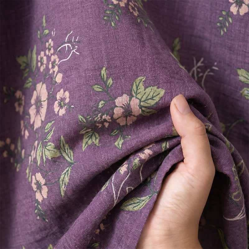 Cotton Vintage Purple Floral Kimono Robe