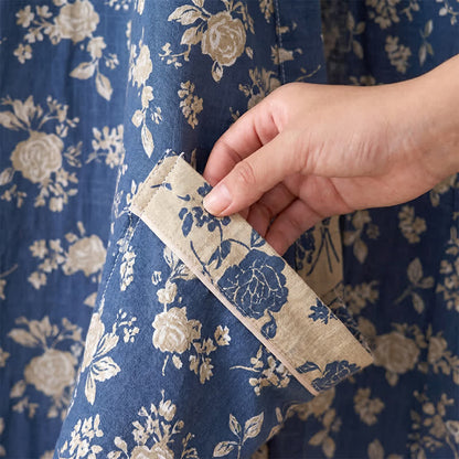 Indigo Blue Vintage Floral Kimono Robe
