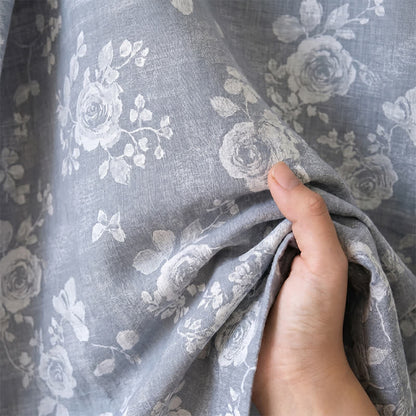 Cotton Dusty Blue Rose Print Kimono Robe