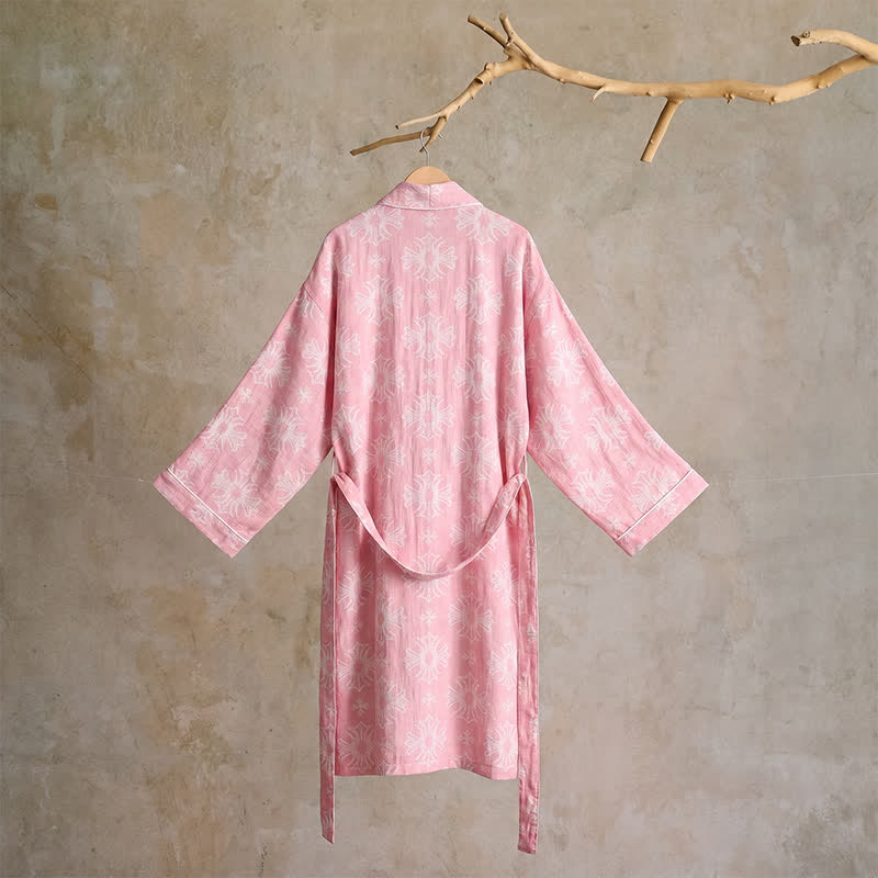Cotton Tonal Floral Jacquard Kimono Robe