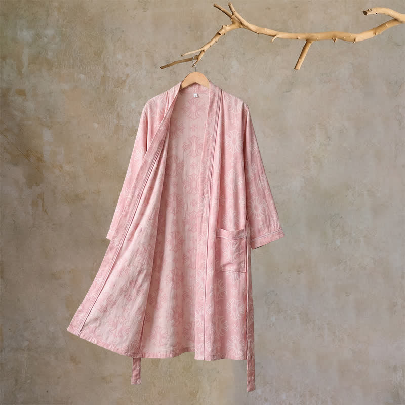 Cotton Tonal Floral Jacquard Kimono Robe