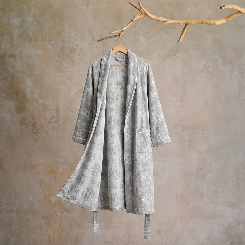 Cotton Tonal Floral Jacquard Kimono Robe