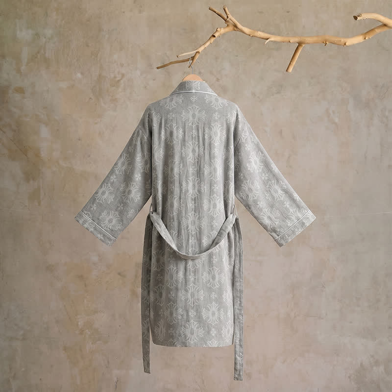 Cotton Tonal Floral Jacquard Kimono Robe