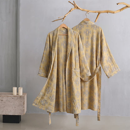 Cotton Tonal Floral Jacquard Kimono Robe
