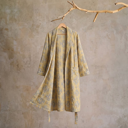Cotton Tonal Floral Jacquard Kimono Robe