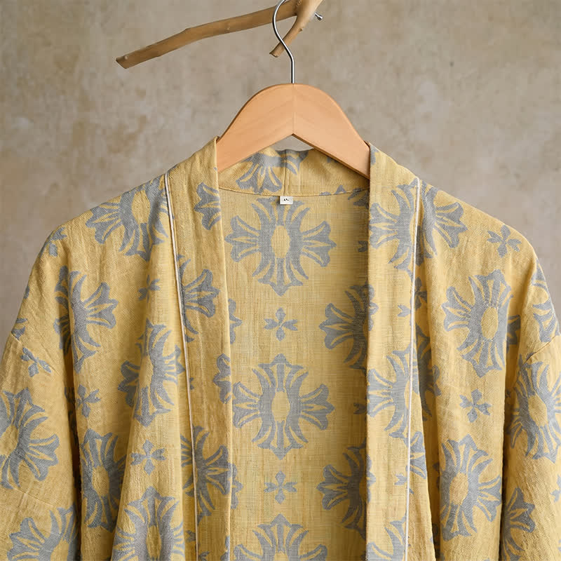 Cotton Tonal Floral Jacquard Kimono Robe
