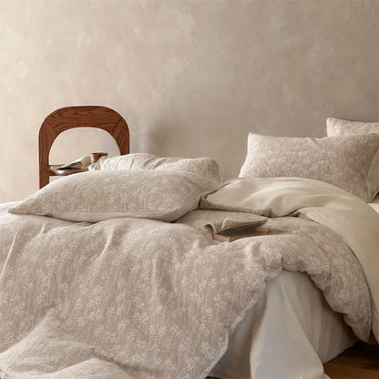 Camel Floral Sprig Jacquard Cotton Bedding Set