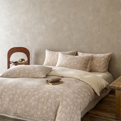Camel Floral Sprig Jacquard Cotton Bedding Set