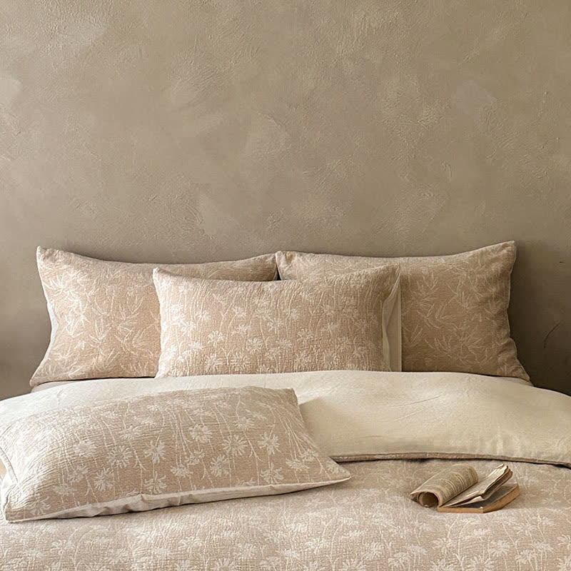 Camel Floral Sprig Jacquard Cotton Bedding Set