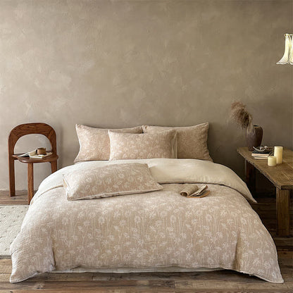 Camel Floral Sprig Jacquard Cotton Bedding Set