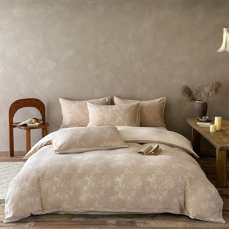 Camel Bamboo Sprig Jacquard Cotton Bedding Set