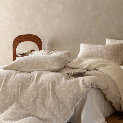 Camel Delicate Floral Sprig Jacquard Cotton Bedding Set