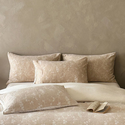 Camel Delicate Floral Sprig Jacquard Cotton Bedding Set
