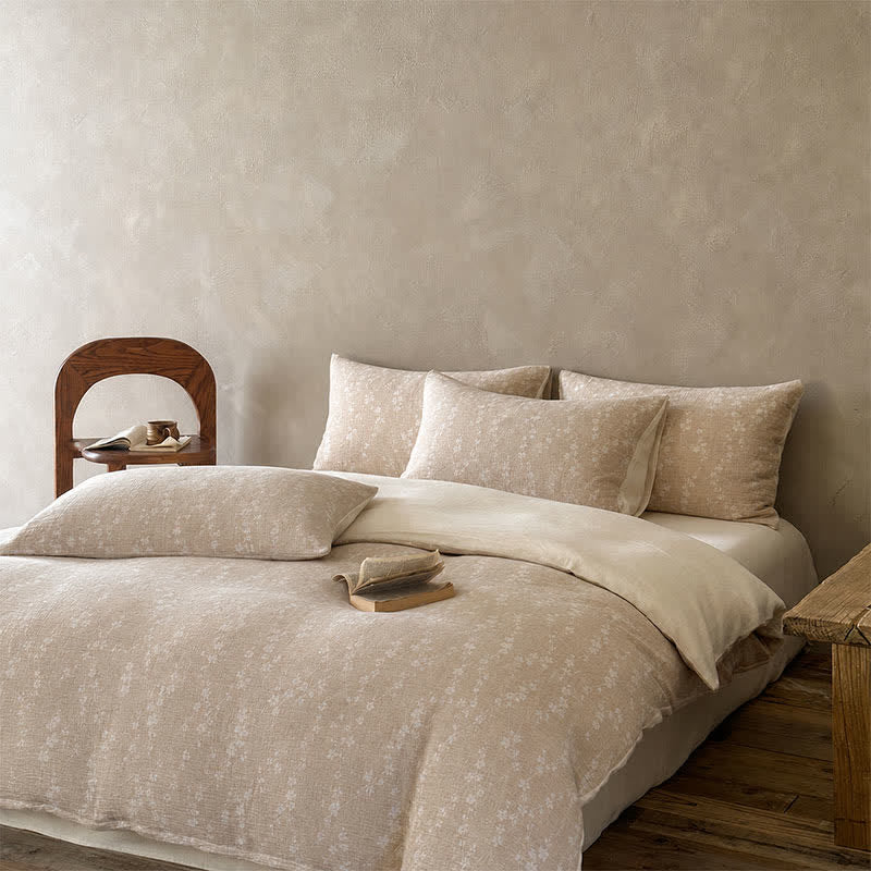 Camel Delicate Floral Sprig Jacquard Cotton Bedding Set