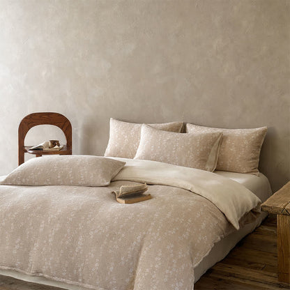 Camel Delicate Floral Sprig Jacquard Cotton Bedding Set