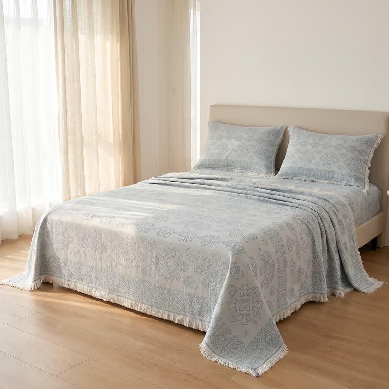 Multicolor Oriental Floral Cotton Gauze Quilt