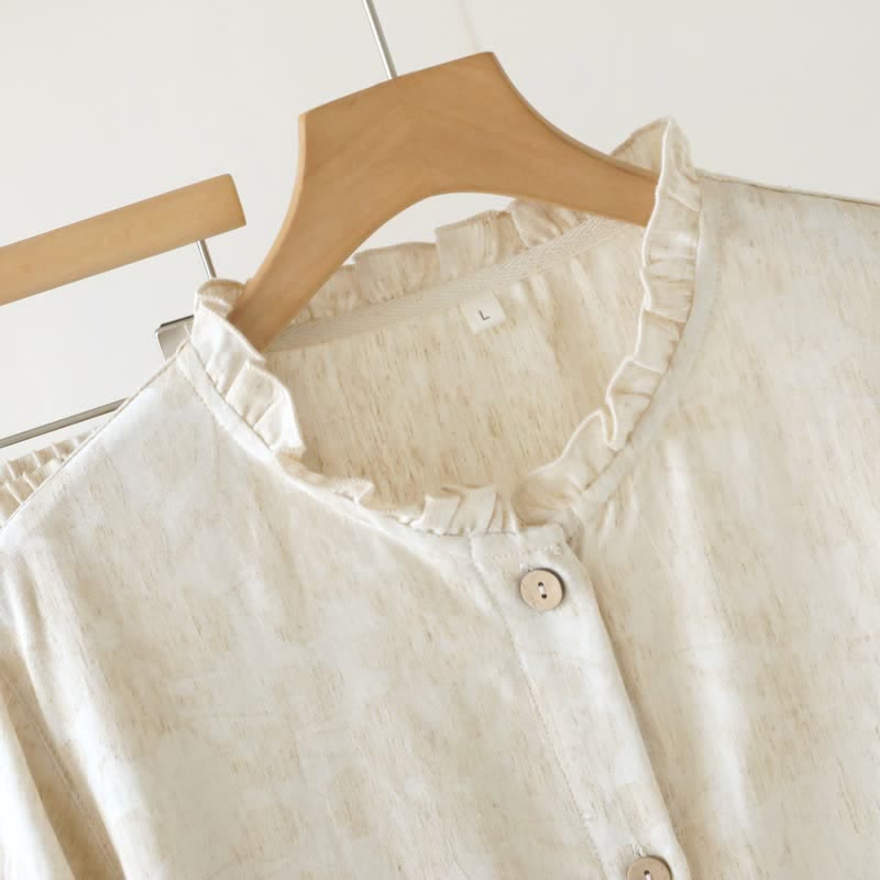 Ruffle Trim Cotton Linen Women's Pajamas