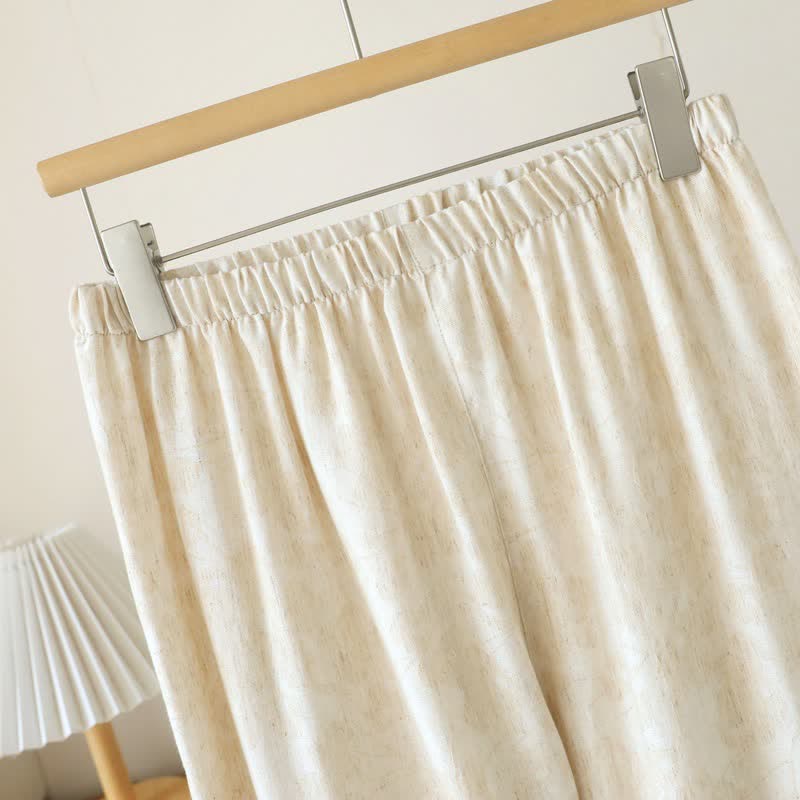 Ruffle Trim Cotton Linen Women's Pajamas