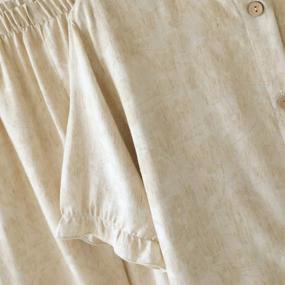 Ruffle Trim Cotton Linen Women's Pajamas