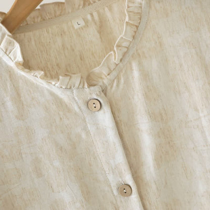 Ruffle Trim Cotton Linen Women's Pajamas